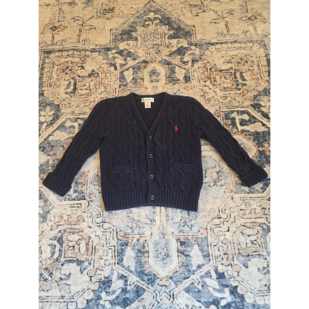 Ralph Lauren Toddler Size 18 month Blue Cable knit Long Sleeve‎ Cardigan Preppy